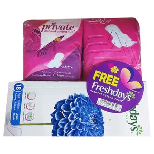 Private Extra Thin Night Pads 7 Pieces X 2 + 1 Fresh Long Free