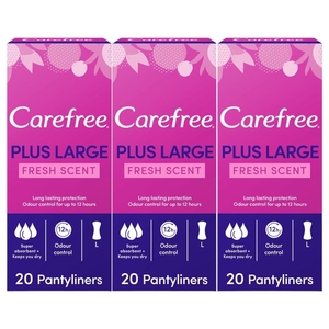 Carefree Pantyliners Plus Large Fresh Scent 20 Pieces 2+1 Free