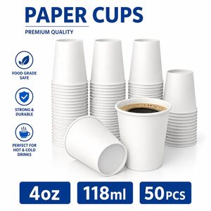 Coffee Paper Cups - White 4Oz = 118Ml - 50Cups
