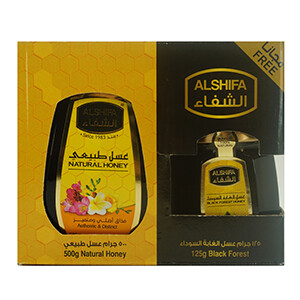 Al Shifa Honey Natural 500G+Black Forest 125G Free