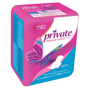 Private Feminine Pads Extra Thin Super 8 Pieces