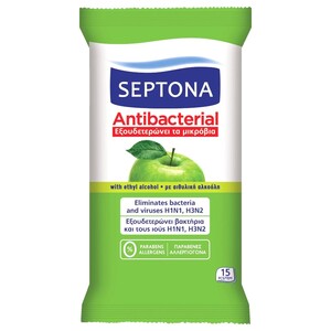 Septona Antibacterial Wet Wipes Green Apple 15 Sheets