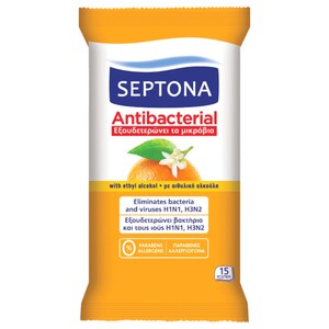 Septona Wipes Anti Bacterial Orange Blossom 15 Pieces