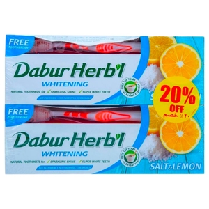 Dabur Herb'l Toothpaste Salt & Lemon 150G + Toothbrush X 2 -20%