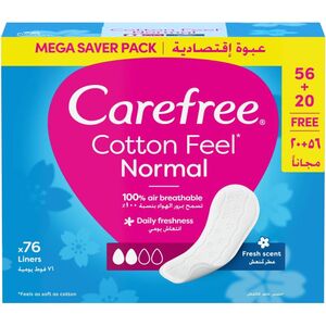 Carefree Panty Liners, Cotton, Fresh Scent, Pack Of 76