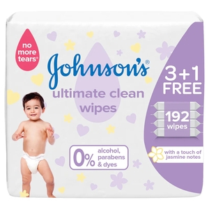 Johnson's Jumbo Baby Wipes Ultimate Clean 192 Sheets 3+1 Pieces