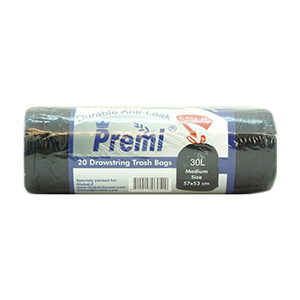 Premi 20 Trash Bags Medium Black 30L 57*53Cm