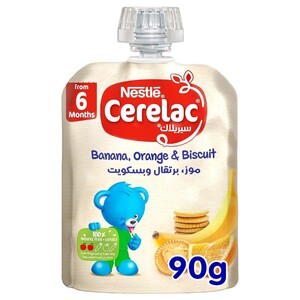 Cerelac Pouch Puree Banana, Orange & Biscuit 90G