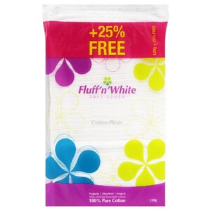 Fluff'n White Cotton Pleats 150G +25% Free