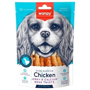 Wanpy Dog Chicken Jerky & Calcium Bone Twists 100G