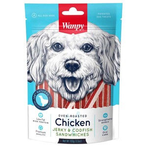 Wanpy Dog Chicken Jerky & Codfish Sandwiches 100G