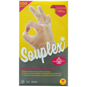 Souplex Gloves Vinyl Lightly Powdered 100U Medium