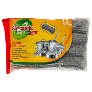 Cleando Steel Wool Scouring Pre-Cut Pads 12 Pieces