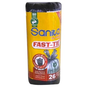 Sanita Fast-Tie Trash Bags Medium Black 26 Pieces