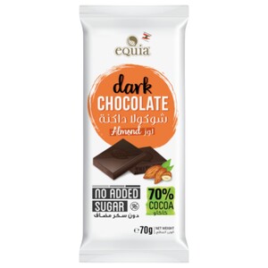 eQuia Dark Chocolate 70% With Almond Sugar Free 70G