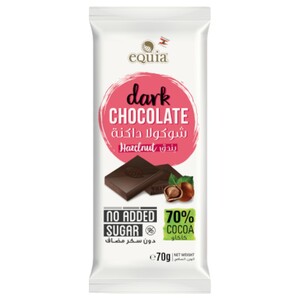 eQuia Chocolate And Hazelnut 70%Dark Sugar Free 70G