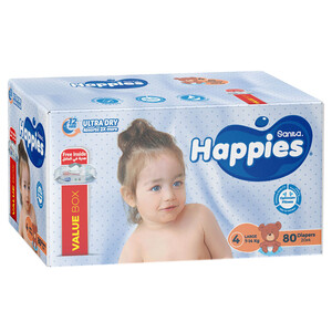 Happies Diapers Value Box Size 4 80 Pieces + Wipes Free