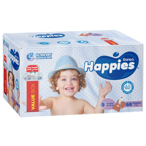 Happies Diapers Value Box Size 5 68 Pieces + Wipes Free