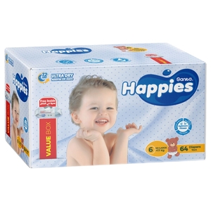 Happies Diapers Value Box Size 6 64 Pieces + Wipes