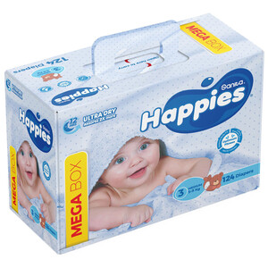 Happies Diapers Mega Box Medium Size 3 5-9Kg 124 Pieces