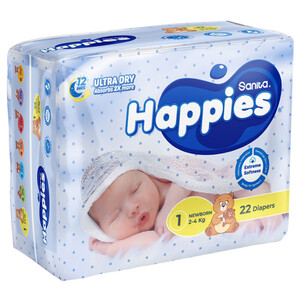 Happies Diapers Size 1 2-4 Kg 22 Pieces
