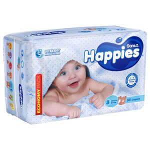 Happies Baby Diapers Economy Pack Size 3 Medium 5-9Kg 88 Pieces