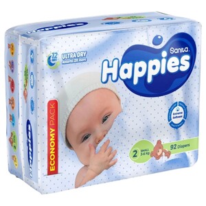 Happies Baby Diapers Size 2 Small 3-6Kg 92 Diapers