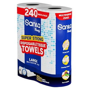 Sanita Handy Disposable Tissue Towels Super Strong Large 240 Sheets 2 Rolls