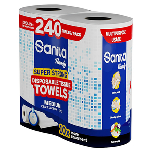 Sanita Handy Disposable Tissue Towels Super Strong Medium 240 Sheets 2 Rolls