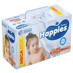 Happies Diapers Mega Box 4 Large 7-14Kg 108 Pieces