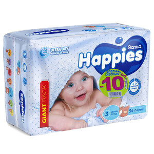 Happies Ultra Dry Medium 5-9 Kg 54 Diapers -10%Off