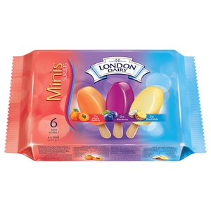 London Dairy Minis Sorbet Blueberry, Pina Colada, Peach Apricot 50Ml X 6