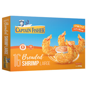 Captain Fisher Frozen Breaded Shrimp Large 16 Pieces 250G