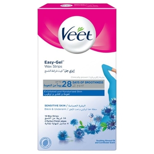 Veet Hair Removal Cold Wax Strips Bikini & Under Arms 16 Pieces