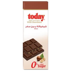 Today Milk Chocolate Tablet With Hazelnuts 0% Added Sugar 65G