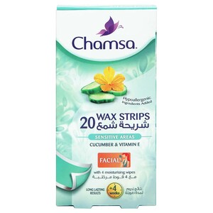 Chamsa Wax Strips Sensitive Areas Cucumber & Vitamin E 20 Pieces