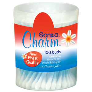 Sanita Charm Cotton Buds Round Box 100 Pieces