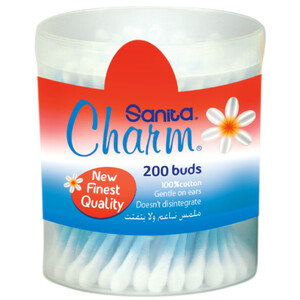 Sanita Charm Cotton Buds Round Box 200 Pieces