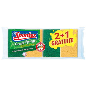 Spontex 2Eponges+1Free Gratte Eponge Cellulosic