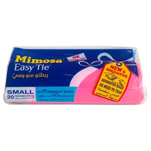 Mimosa Easy Tie Trash Bags Small Pink 20 Pieces