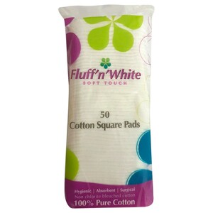 Fluff'n White Cotton Square Pads 50 Pieces