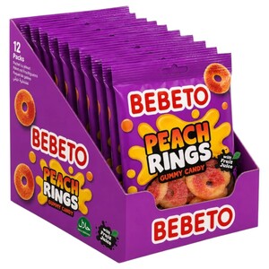 Bebeto Jelly Gum Peach Rings 80G X12