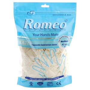 Romeo Latex Disposable Examination Gloves Medium 40 Pieces