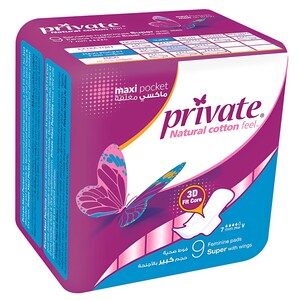 Private Feminine Pads Maxi Pocket Super 9 Pieces