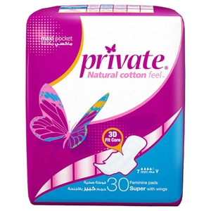Private Sanitary Napkins Super With Wings 30 Pads