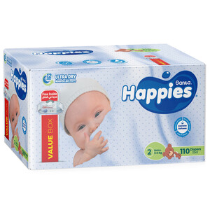 Happies Diapers Value Box Size 2 110 Pieces + Wipes