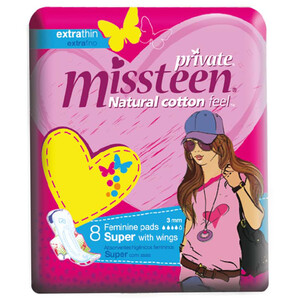 Private Feminine Pads Missteen Extra Thin Super 8 Pieces