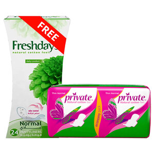 Private Feminine Pads Thin Normal + Freshdays Pantyliners 24 Pieces Gift Free