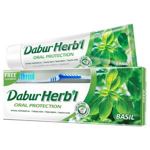 Dabur Toothpaste Herbal Oral Protection Basil With Blue Toothbrush 150G