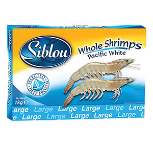 Siblou Frozen Whole Shrimps Pacific White 26/30 1Kg